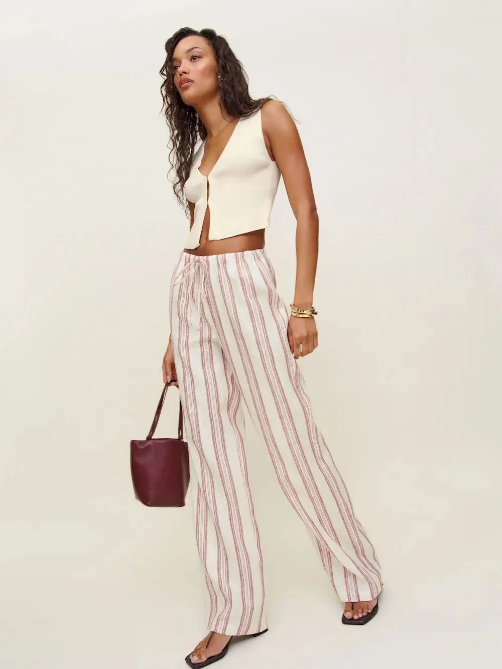 Reformation Petites Olina Linen Pant Red - Size SP
